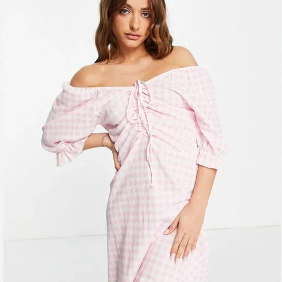 knee length dresses for ladies Milkmaid Gingham Mini Dress  Cotton Candy LA
